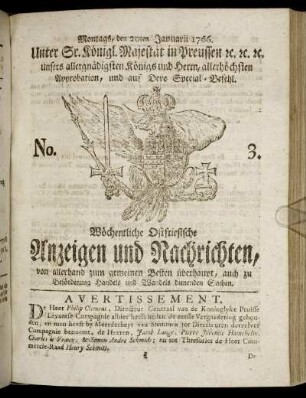 No. 3. Montags, den 20ten Januarii 1766.