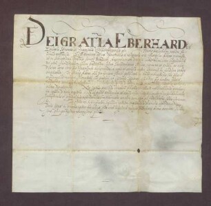 Lehenbrief des Bischofs Eberhard zu Speyer für den Abt Georg zu Schwarzach über die zu dem Klosters gehörigen von dem Bistum Speyer lehenbaren Güter, Rechte, Gerechtsame