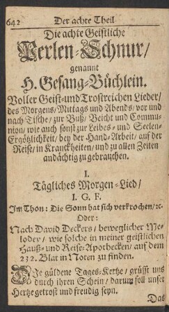 Die achte Perlen-Schnur/ genannt H. Gesang-Büchlein.