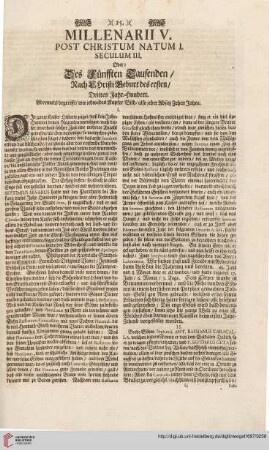 Millenarii V. post Christum natum I. Seculum III.