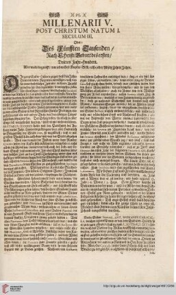 Millenarii V. post Christum natum I. Seculum III.