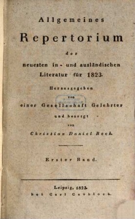 Allgemeines Repertorium der neuesten in- und ausländischen Literatur. 1823,1, 1823, 1