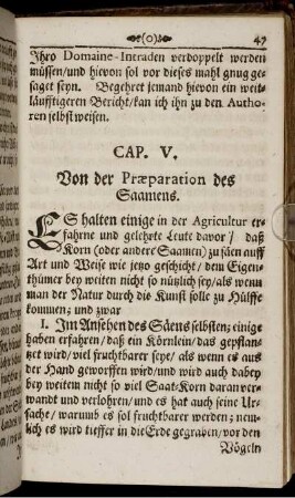 Cap. V. Von der Praeparation des Saamens