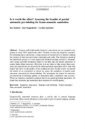 Is it worth the effort? Assessing the benefits of partial automatic pre-labeling for frame-semantic annotation