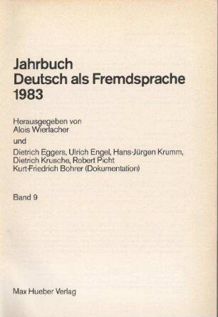 Wolfgang Hieber: Lernziel Deutsch. Deutsch als Fremdsprache : Grundstufe 1, München, Hueber 1983