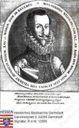 Wolfgang Wilhelm Landgraf v. Pfalz-Neuburg (1578-1653) / Porträt, Brustbild in Medaillon mit Umschrift und Sockelinschrift