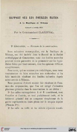 Sér. 2: Rapport sur les fouilles faites à la basilique de Tébessa pendant l'année 1870