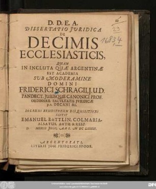 Dissertatio Iuridica De Decimis Ecclesiasticis