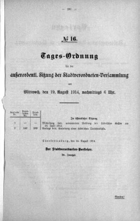Tages-Ordnung No. 16. (192-194), 19. August 1914