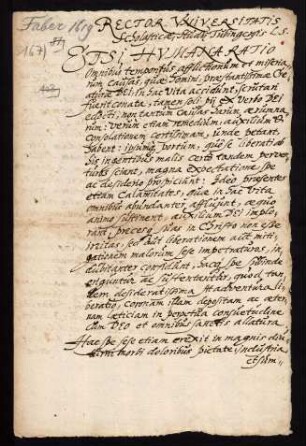 Todesanzeige der Christina, Ehefrau des Dr. iur. utr. Joachim Fabrus [Faber], Tochter des Michael Burckhardus, praedicti Ducalis Dicasterii Advocatus, und der Anna Steiner, 1619.