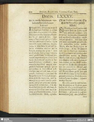 Decis. LXXXV. An in causis Iniuriam verbalium Retorsio locum habeat?