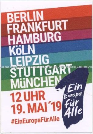 Aufkleber mit Werbung für eine bundesweite Demonstration gegen Nationalismus im Vorfeld der Europawahlen