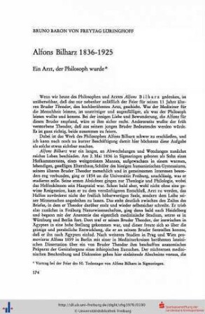 Alfons Bilharz 1836-1925. Ein Arzt, der Philosoph wurde.