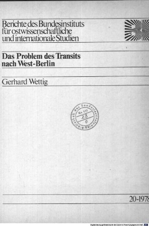Das Problem des Transits nach West-Berlin
