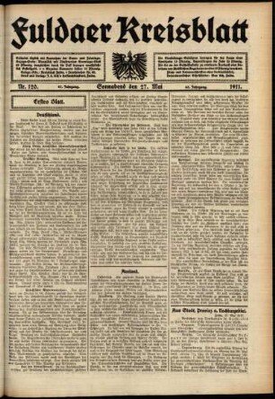 Erste Ausgabe vom Samstag, den 27. Mai 1911.