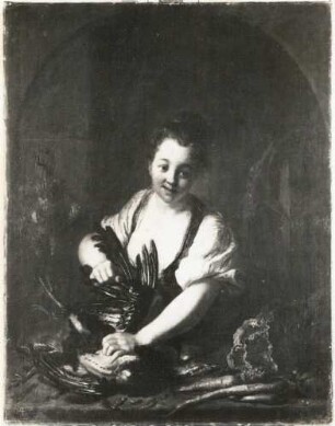 Gemälde "Die Köchin mit der Truthenne" (bez., dat. 1712; A. Pesne; Leinwand; 1,34 x 1,05 m; Staatliche Kunstsammlungen Dresden (SKD))