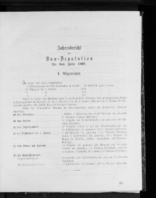 Jahresbericht der Bau-Deputation für das Jahr 1891.