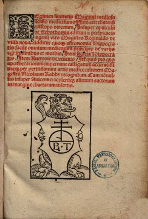 Regimen sanitatis Magnini Mediolanensis ...
