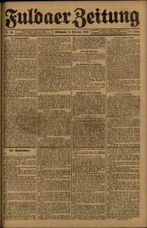 Erste Ausgabe vom Mittwoch, den 11. Februar 1920.