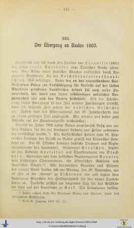 XXII. Der Übergang an Baden 1803.
