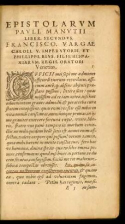 Epistolarum Pauli. Manutii Liber. Secundus.