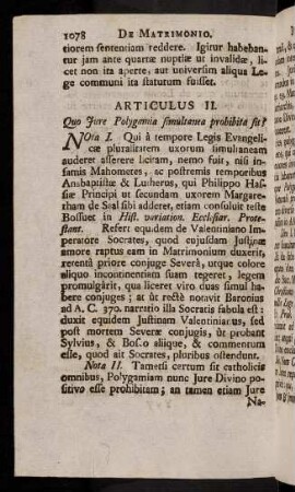 1078-1092, Articulus II. Quo Jure Polygamia simultanea prohibita sit?