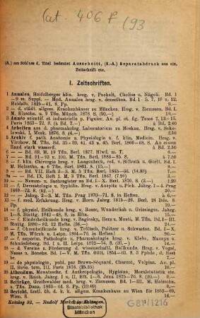 Antiquarischer Katalog, 93. Medicin : neueste Erwerbungen