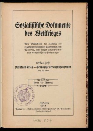 Politik und Krieg - Grundzüge der englischen Politik