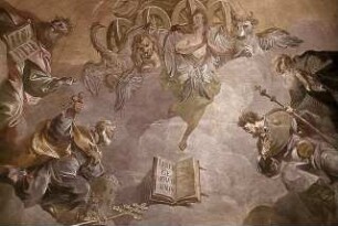 Die Heilige Dreifaltigkeit umgeben von den Heiligen Petrus, Paulus, Benedikt und Koloman sowie Moses und Aaron