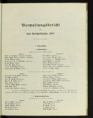 Verwaltungsbericht für das Geschäftsjahr 1907.