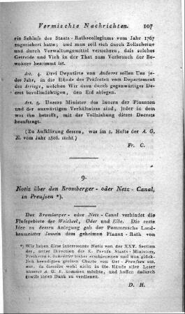 Notiz über den Bromberger- oder Netz- Canal in Preussen