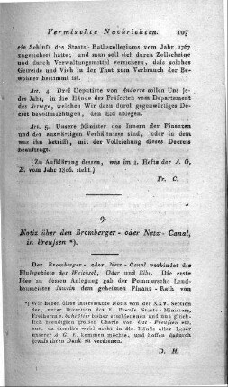 Notiz über den Bromberger- oder Netz- Canal in Preussen