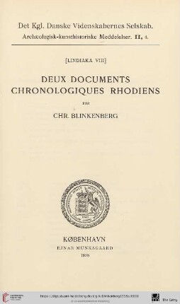 Band 8: Lindiaka: Deux documents chronologiques Rhodiens