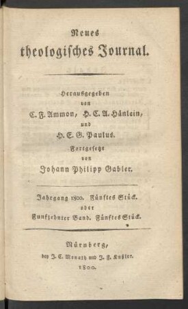 Jahrgang 1800. Fünftes Stück. oder Funfzehnter Band. Fünftes Stück
