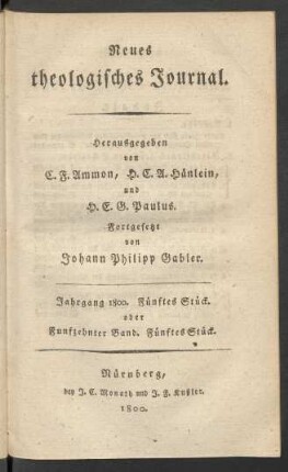 Jahrgang 1800. Fünftes Stück. oder Funfzehnter Band. Fünftes Stück