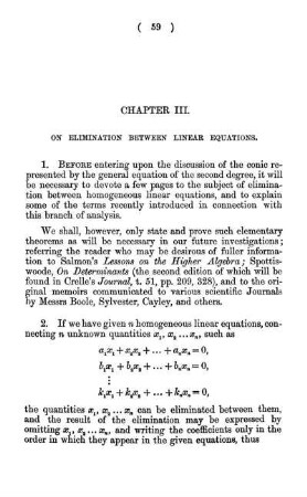 Chapter III. Elimination Between Linear Equations.