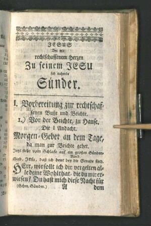 I. Vorbereitung zur rechtschaffenen Buße und Beichte.