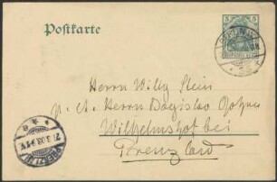 Postkarte von Dora Hitz an Wilhelm Stein