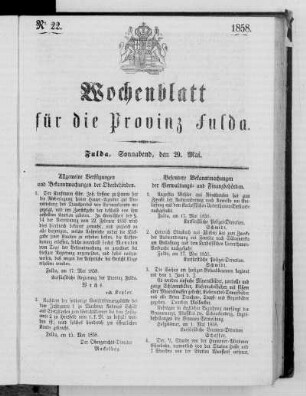 Nr. 22, Ausgabe vom 29. Mai 1858
