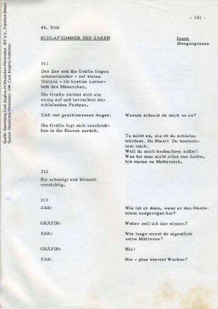 Drehbuch (Auszug), mit handschriftlichen Ergänzungen