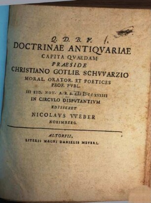 Doctrinae Antiqvariae Capita Qvaedam