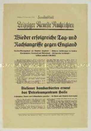 Sonderblatt der "Leipziger Neuesten Nachrichten" u.a. zu den Luftangriffen auf London