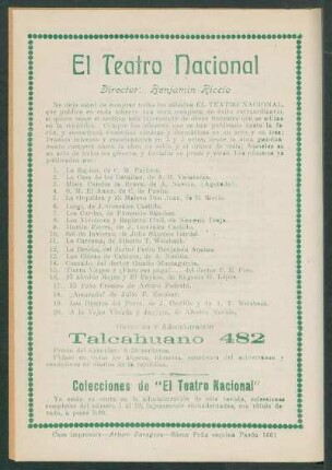 [Obras publicadas de] El Teatro Nacional