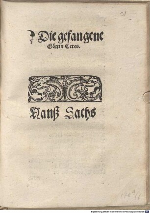 Die gefangene Göttin Ceres