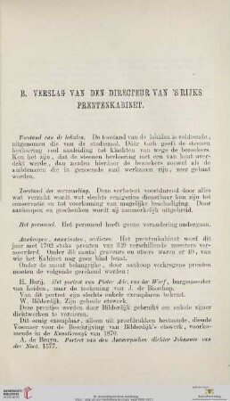 B. Verslag van den directeur van's Rijks Prentenkabinet