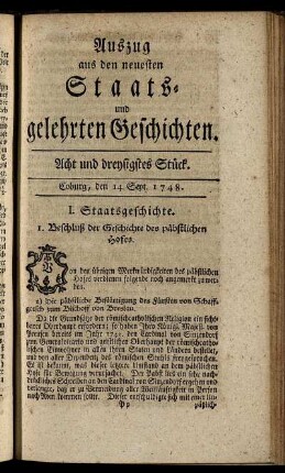 Acht und dreysigstes Stück. Coburg, den 14. Sept. 1748.