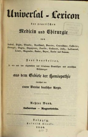 Universal-Lexicon der practischen Medicin und Chirurgie : von Andral, Bégin, Blandin, Bouillaud, Bouvier, Cruveilhier ..., 8. Infarctus - Magnetstein