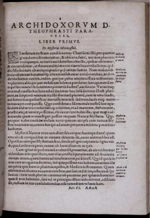 Archidoxorum D. Theophrasti Paracelsi, Liber Primus. De Mysterio Microcosmi
