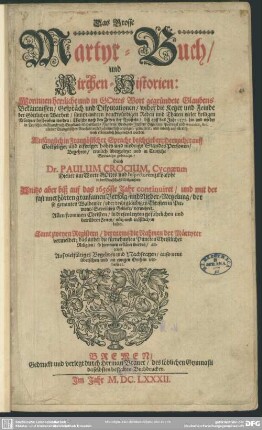 Das grosse Martyr-Buch und Kirchen-Historien ...