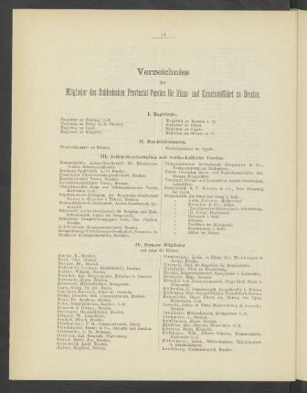 Verzichnis der Mitglieder des Schlesischen Provinzial-Vereins für Fluss- und Kanalschifffahrt zu Breslau